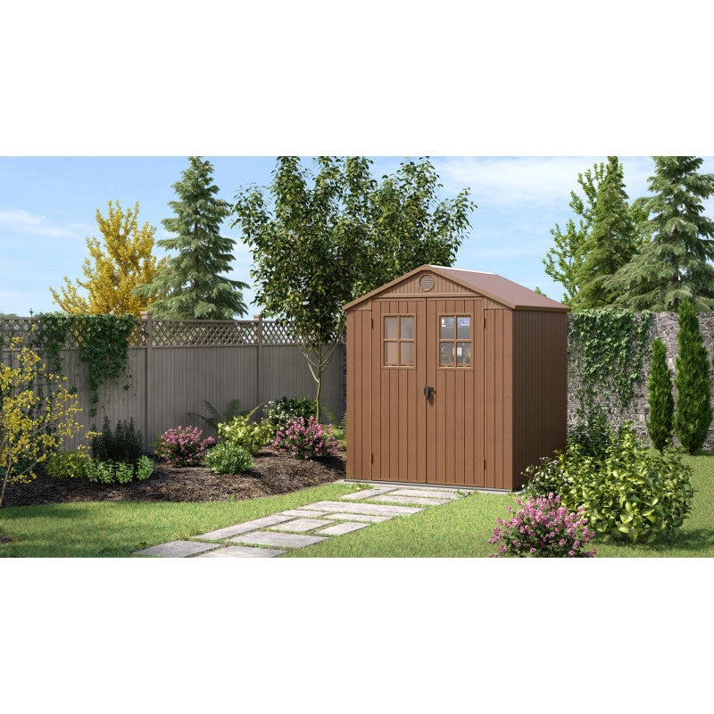 Casetta da giardino in resina EVOTECH+ effetto legno 190x183x221 cm - con pavimento rialzato e doppia porta - Marrone – Keter