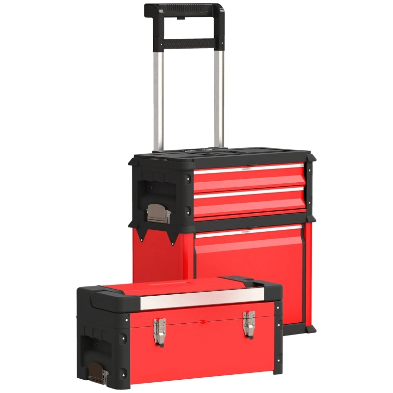Carrello portautensili con 3 unità modulari impilabili, struttura in acciaio e plastica, rosso