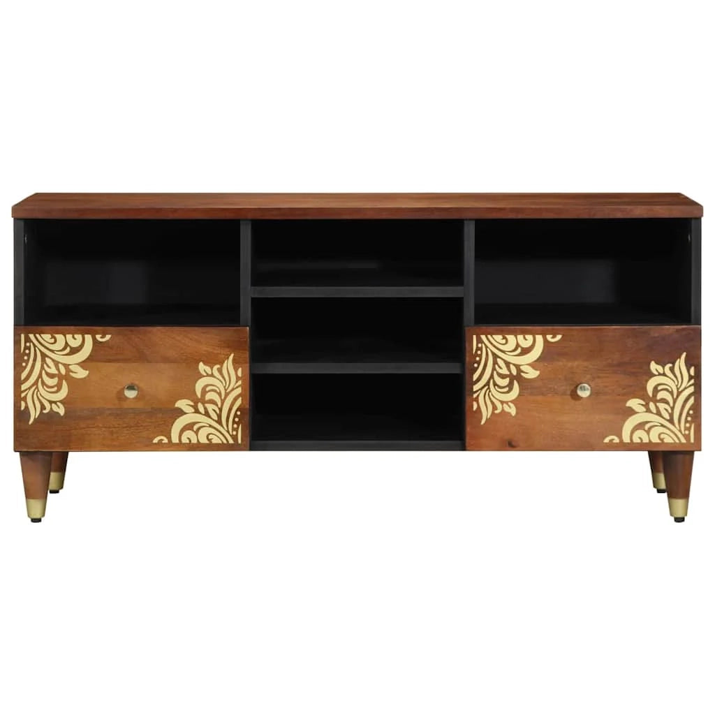 Mobile porta TV moderno con pratico contenitore 100 x 33 x 46 cm in legno massello di mango marrone miele 02_0057877