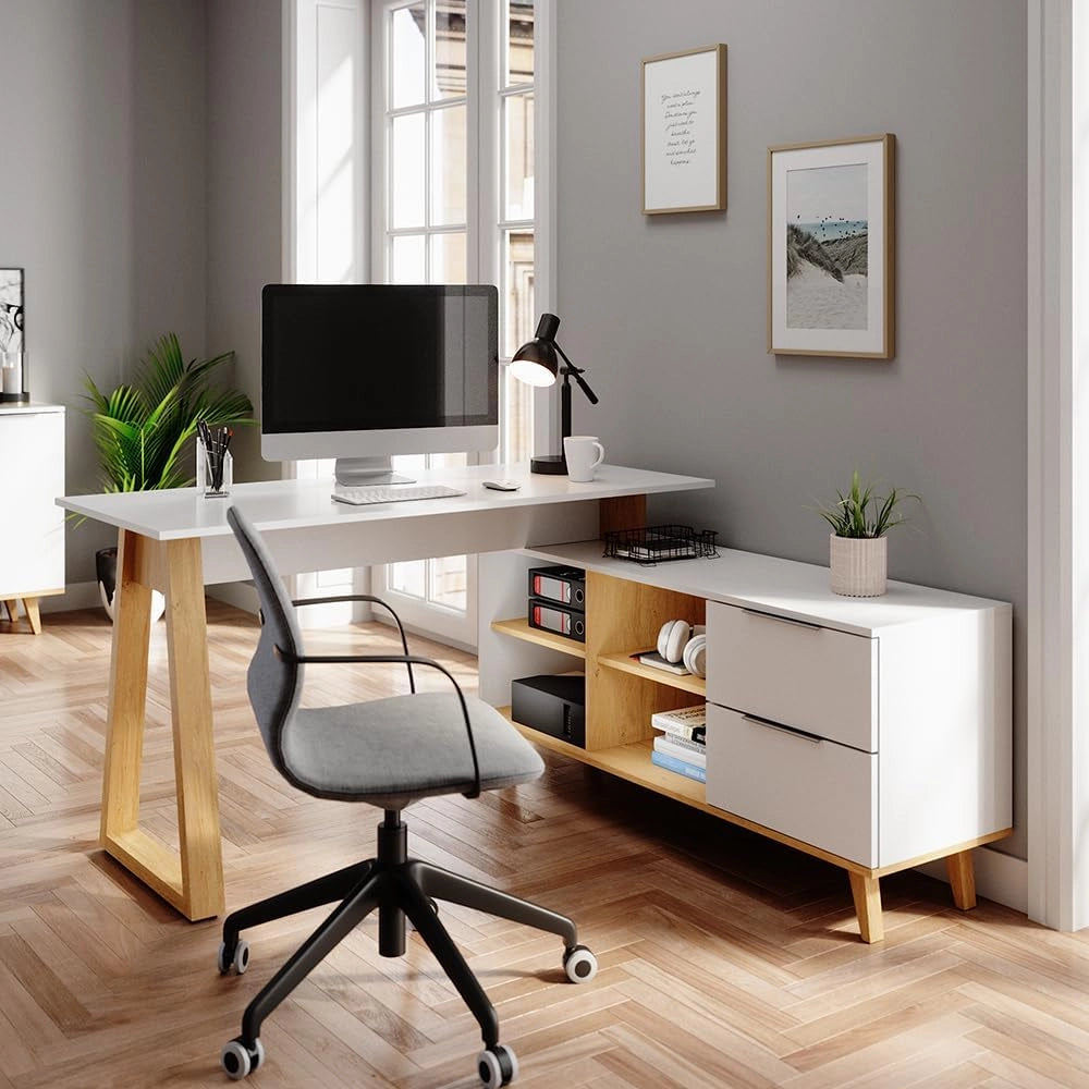 Scrivania Nautica, Bianco, 138 x 60 cm con cassetti XXL, adatto per postazioni di lavoro al computer e uso in home office
