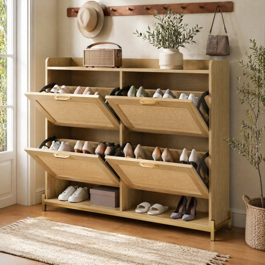 Scarpiera salvaspazio con ripiano superiore 108;5 x 24 x 100 cm in MDF rovere chiaro