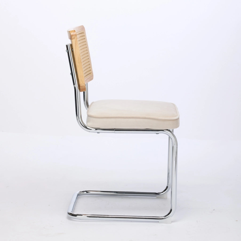 Sedie da Pranzo Set 2 Pezzi Velluto con Schienale in Rattan ¨C MINIMAL ¨C Struttura Cromata, Beige