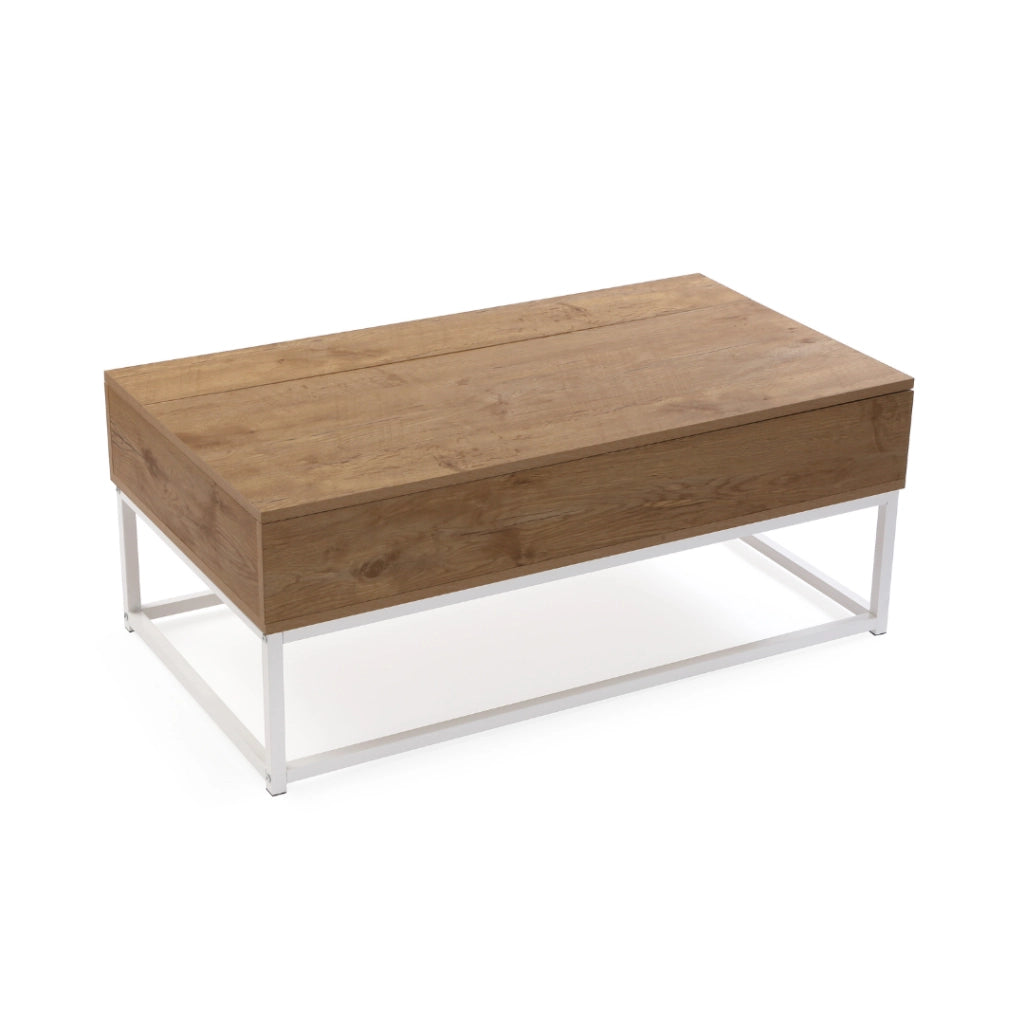 Tavolino da salotto legno e metallo bianco con vano 100x55x40cm