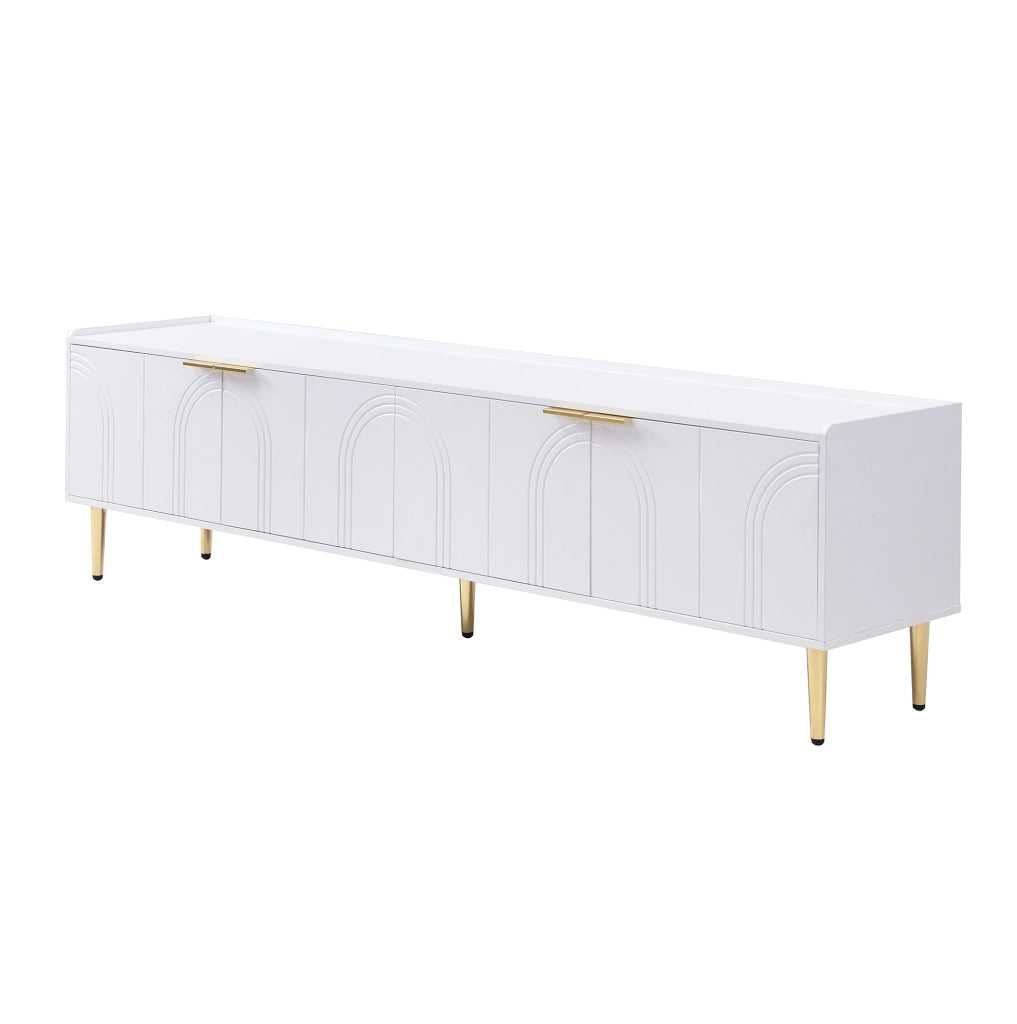 Mobile TV ULEVR 170x35x47,5 cm con ante scolpite 3D, vani interni e passacavi, bianco e oro