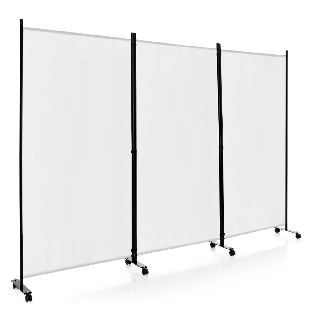 Divisorio a 3 pannelli-Paravento in tessuto portatile con ruote per privacy, Divisorio indipendente per casa ufficio Bianco
