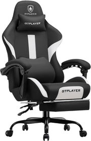 Sedia da gioco, sedia da ufficio, traspirante, in tessuto di alta qualità, ergonomica, sedia da scrivania, regolabile e girevole con poggiapiedi, nero