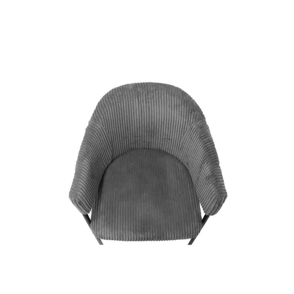 Sedia da pranzo IMANY – Velluto a coste grigio scuro – Braccioli – Piedi in metallo nero – Stile design / industriale