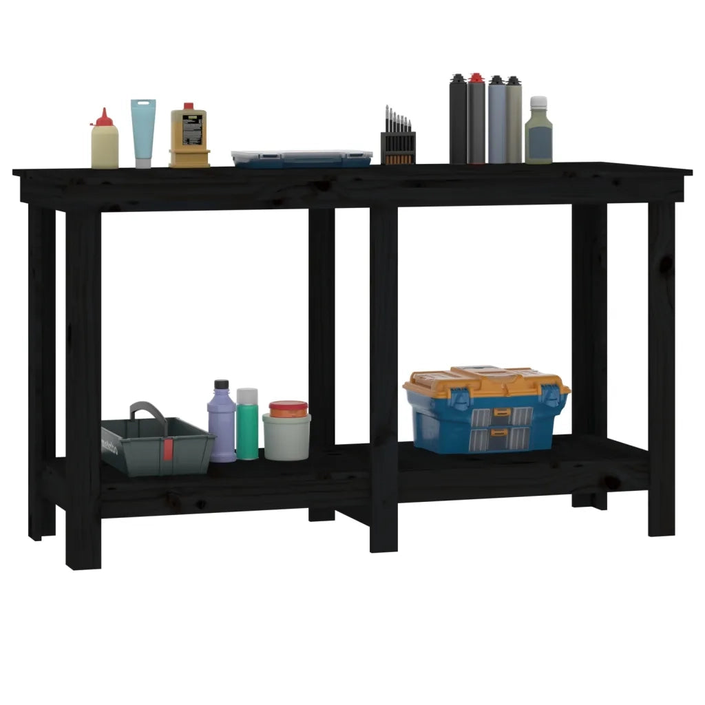 Banco da Lavoro Nero 140x50x80 cm in Legno Massello di Pino 822510