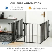 Cancelletto di Sicurezza Pieghevole 6 Sezioni, Cancellino Barriera per Cani in Acciaio, Sistema di Blocco e Chiusura Automatica, Nero
