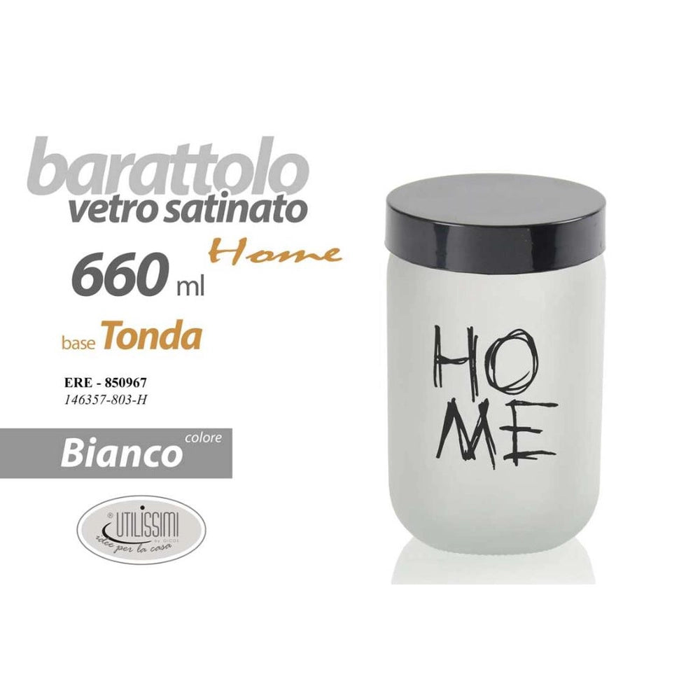 Barattolo da Cucina in Vetro Satinato Bianco Home 660 cc 14 cm