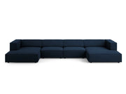 Cosmopolitan Design - Divano panoramico "Arendal" 6 posti in ciniglia con effetto a coste blu reale 