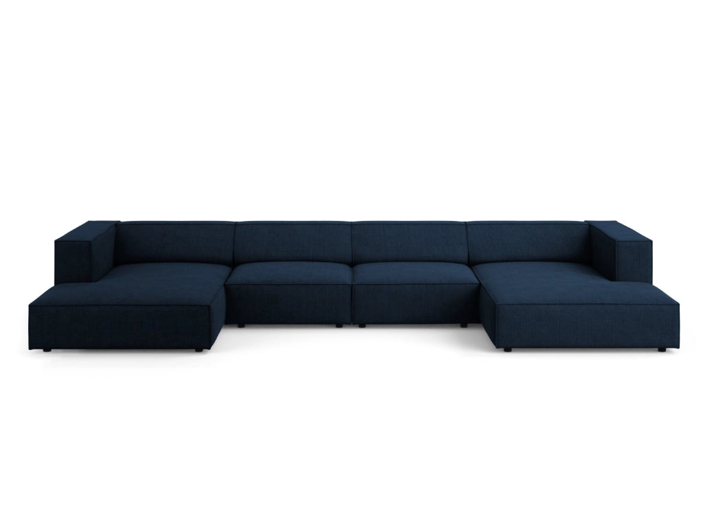 Cosmopolitan Design - Divano panoramico "Arendal" 6 posti in ciniglia con effetto a coste blu reale 