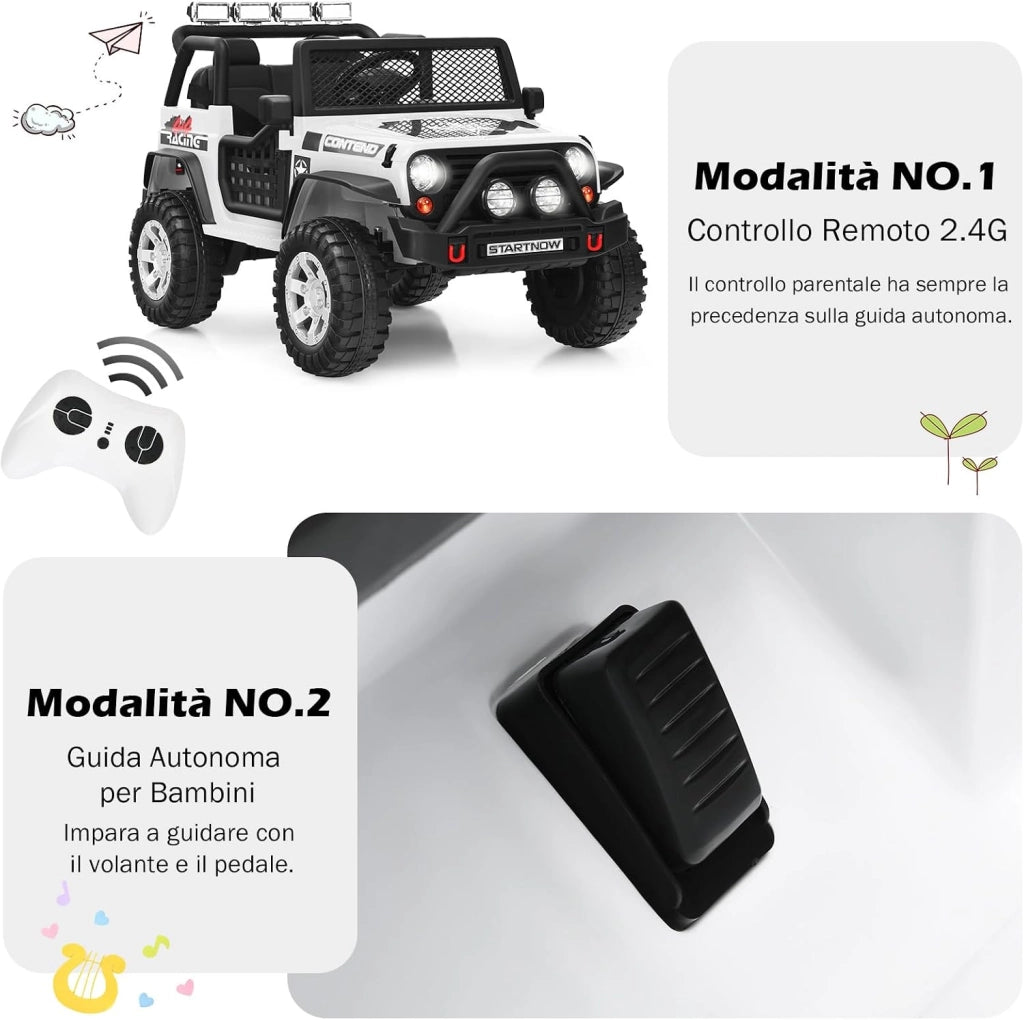 12V Auto Elettrica per Bambini, Macchina per Bambini con Telecomando, 3 Velocità, con Luci Musica MP3 e Radio, Veicolo Elettrico per Bambini 3+ Anni (Bianco)
