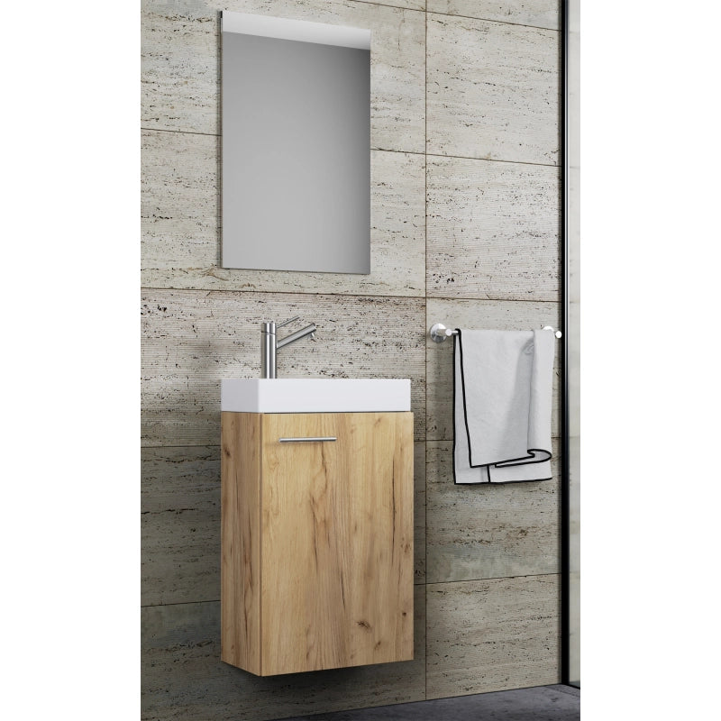 LineaViva Mobile Sospeso con lavabo in ceramica di alta qualità e specchio, Rovere miele , lavabo Bianco