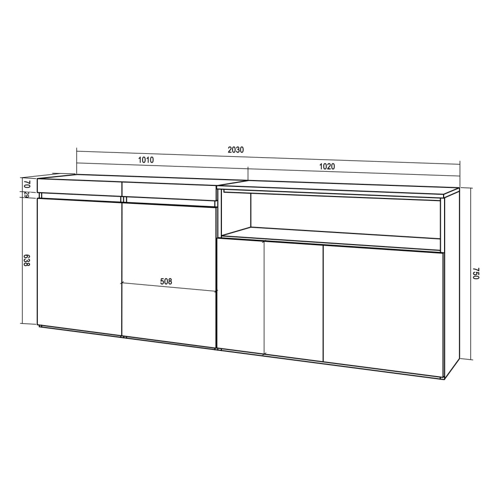 Credenza, Mobile, 200x35x75cm, 4 Porte, grande stoccaggio, Nero RF2387