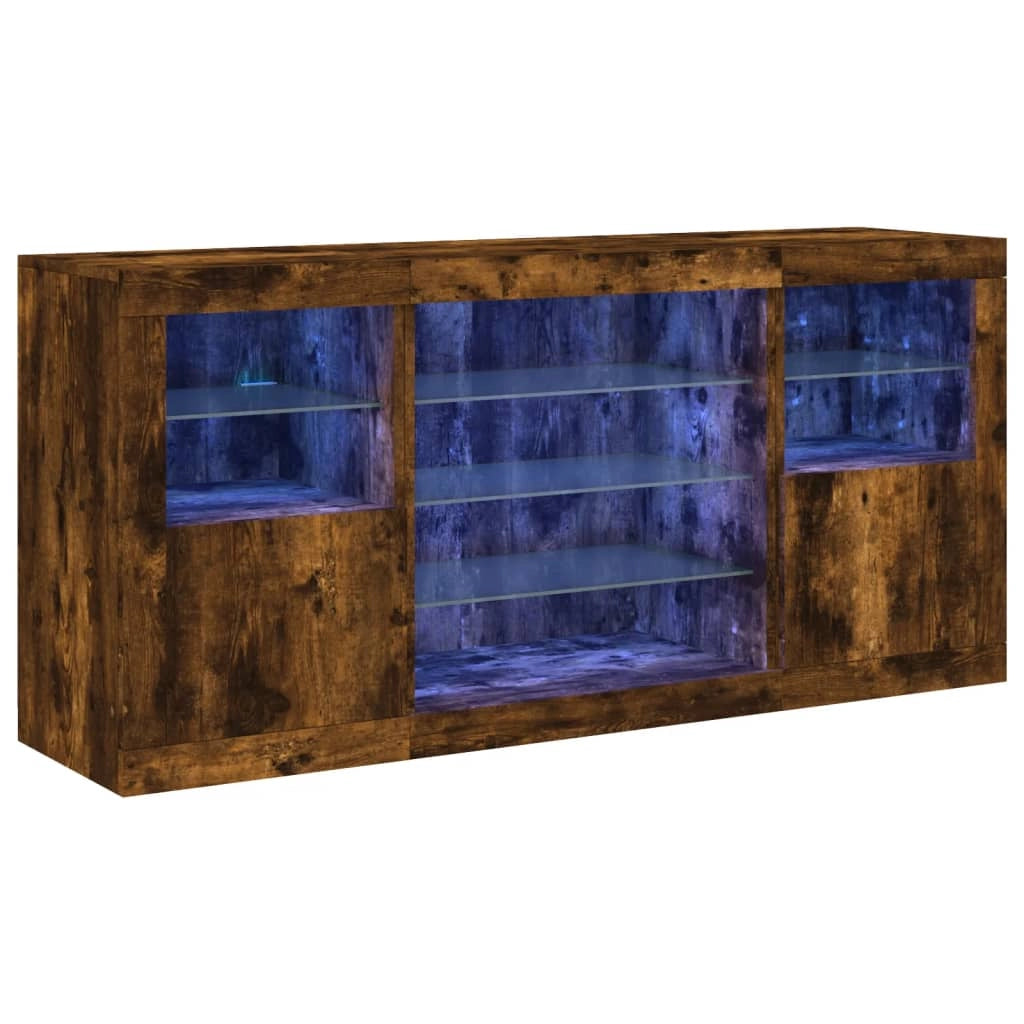 Credenza cassettiera armadio mobile contenitore organizer per cucina soggiorno salotto con luci LED 142,5 x 37 x 67 cm marrone 02_0029870