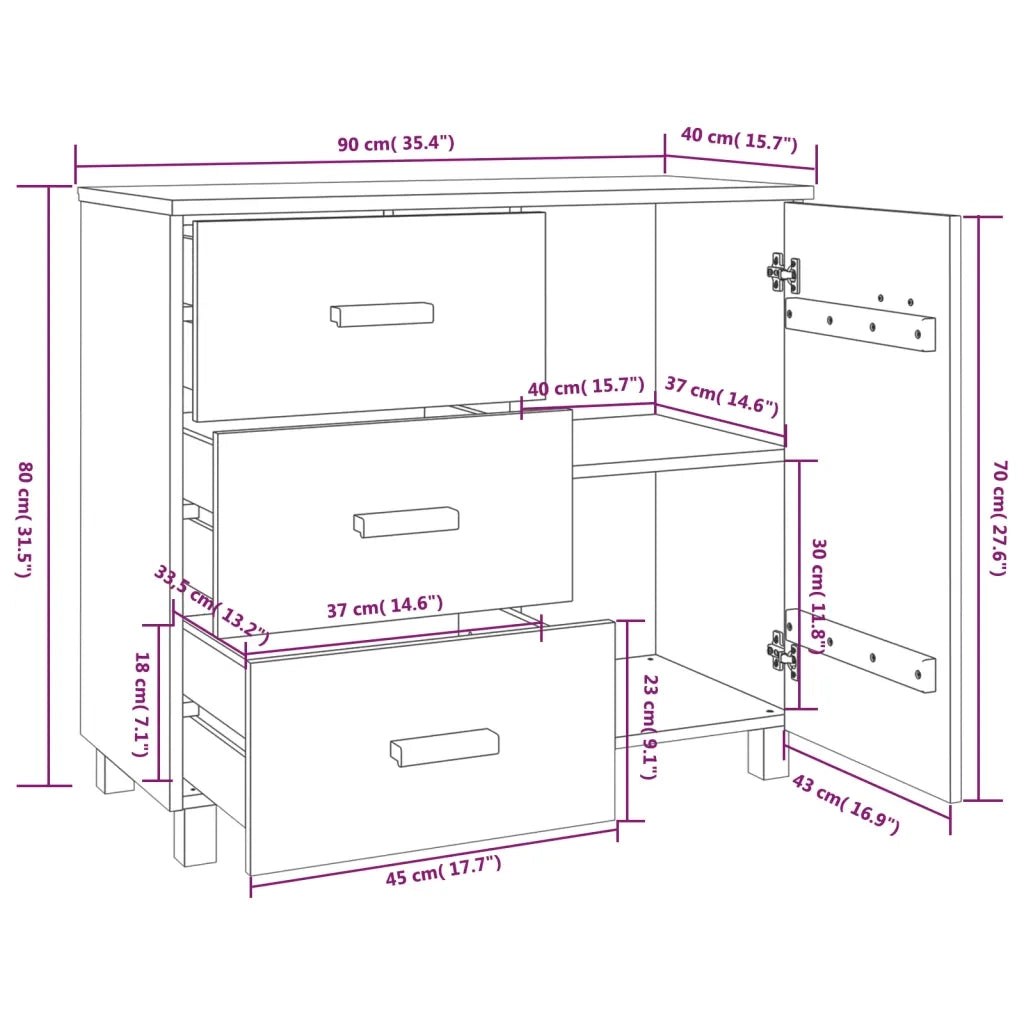 Credenza | Madia | Buffet da pranzo | Armadio da pranzo HAMAR ambra 90x40x80 cm in Legno Massello di Pino