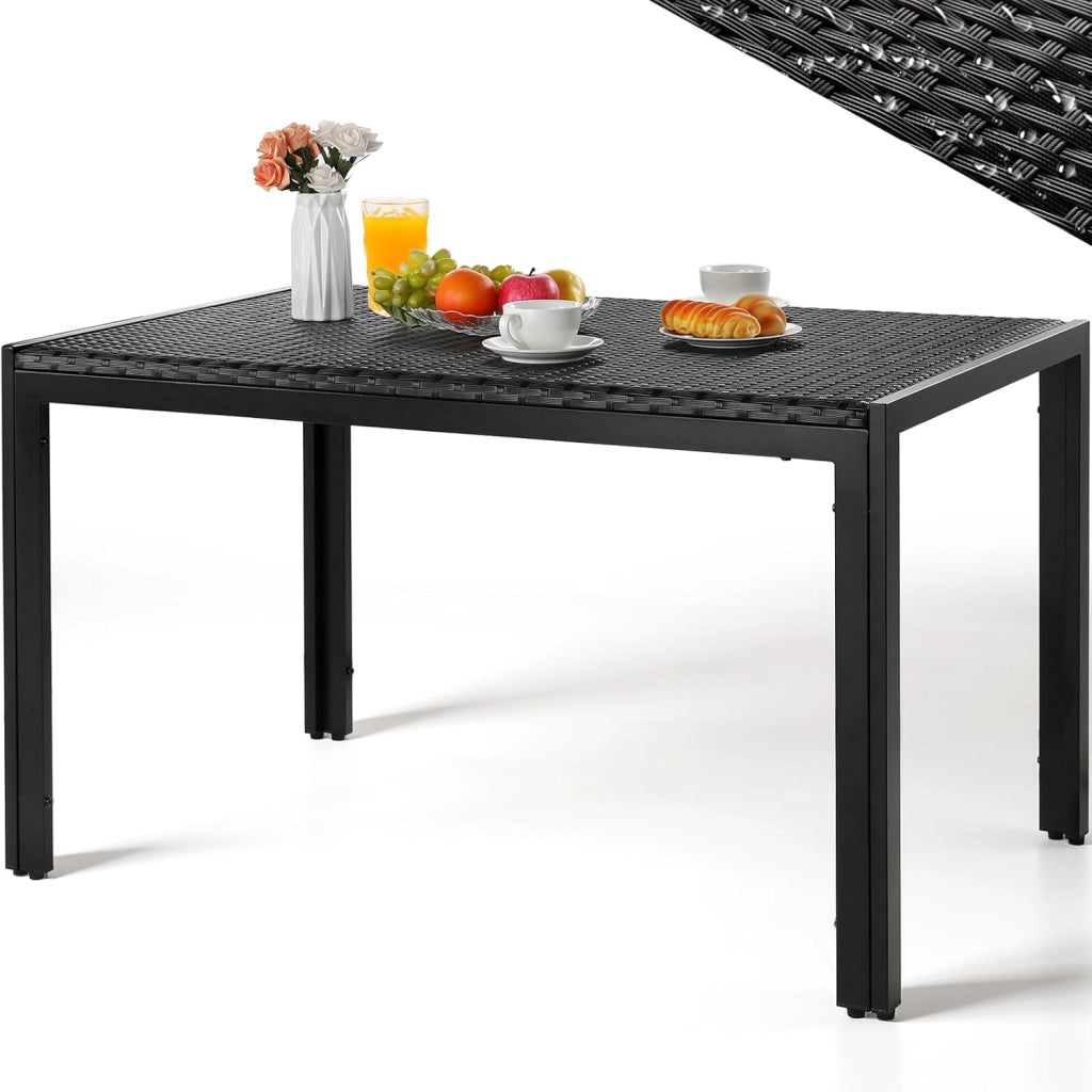 Tavolo da Giardino Rettangolare 4-6 Persone in PE Rattan e Metallo, 119x74 cm, Tavolo da Pranzo Esterno, Resistente alle Intemperie per Terrazza Balcone, Facile da Pulire,Grigio,4 PCS Gambe