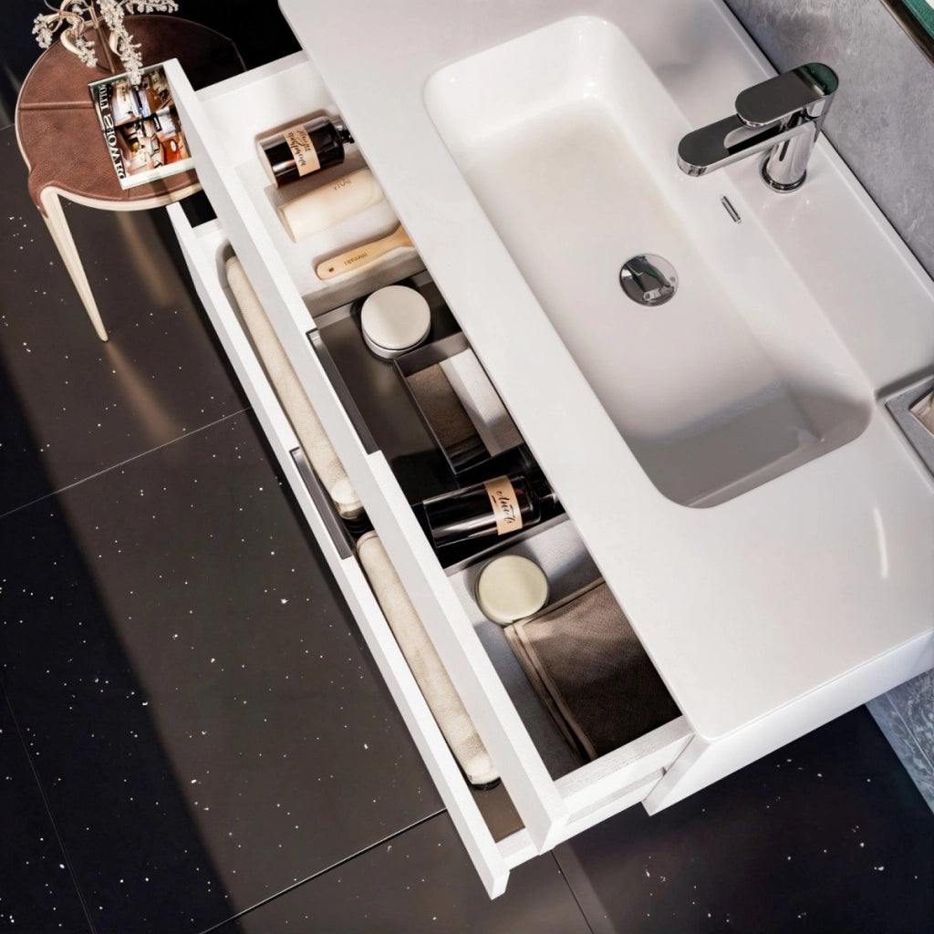 Mobile bagno sospeso 100cm bianco specchio armony, selezione accessori senza specchio