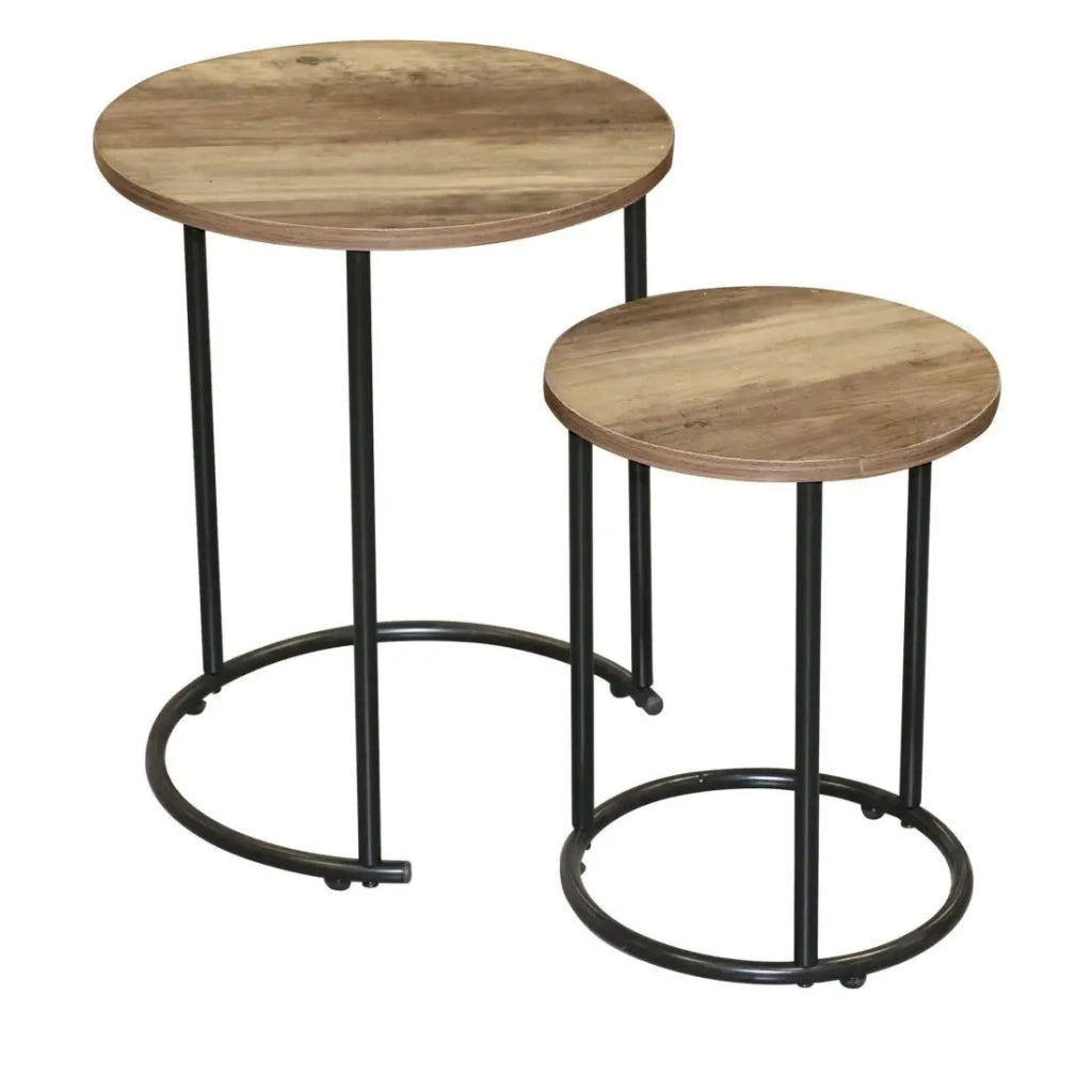Set di due tavolini rotondi a incastro – Stile rustico, dimensioni 30x30x39 cm e 40x40x49 cm
