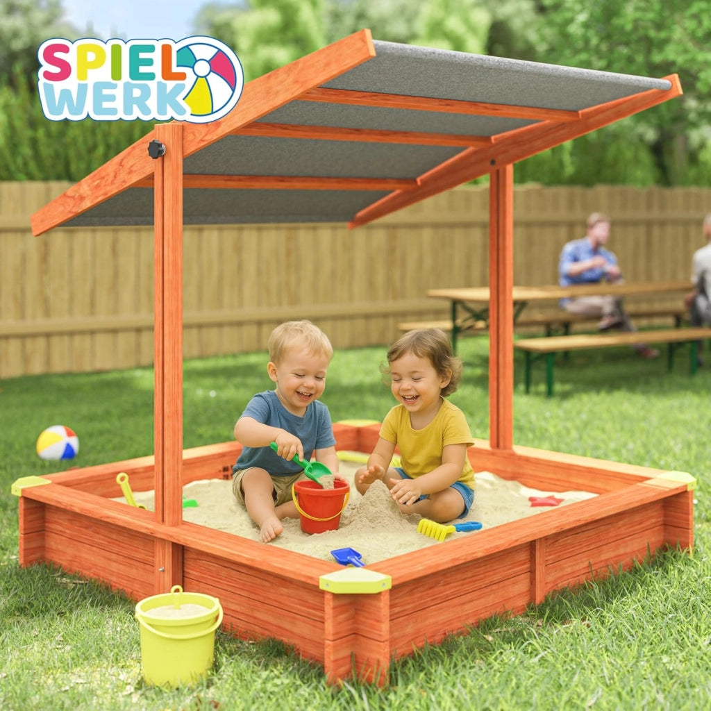® Sabbiera con Tetto 140x140cm Protezione UV 50 Legno Ecologico Sandbox per Bambini Gioco Esterno Playhouse