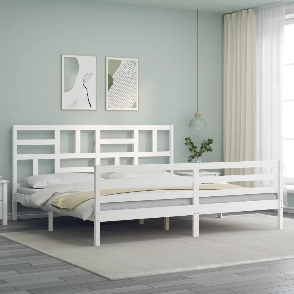 Giroletto con Testiera Bianco 200x200 cm in Legno Massello 3194917