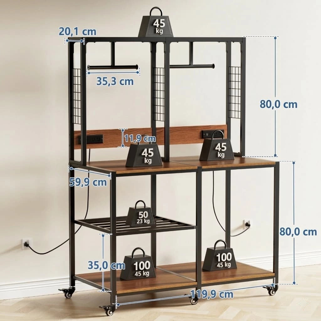 Mobile contenitore per 2 stampanti 3D con ripiani aperti e supporti filamento, per officina, 119.9 × 59.9 × 160.0 cm
