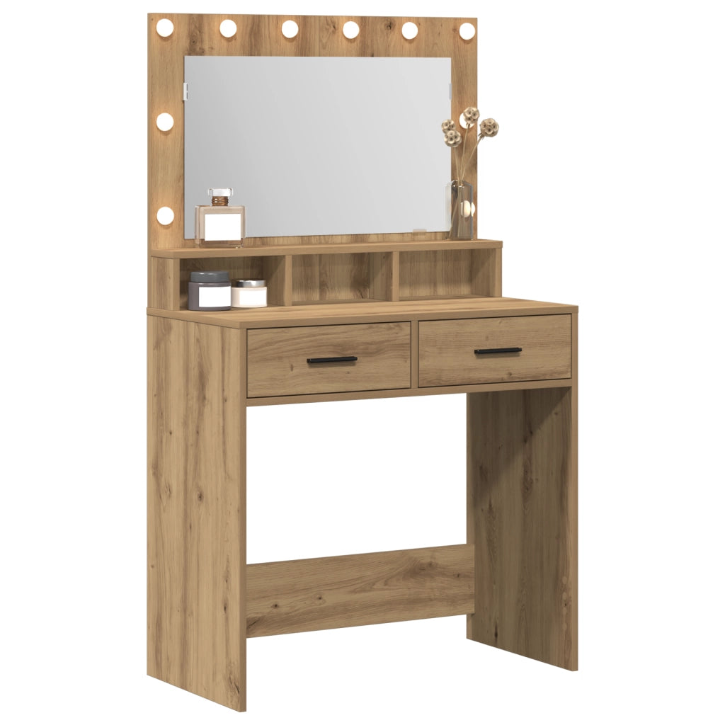 Tavolo da trucco con luci LED  in Rovere, 79x41x135 cm