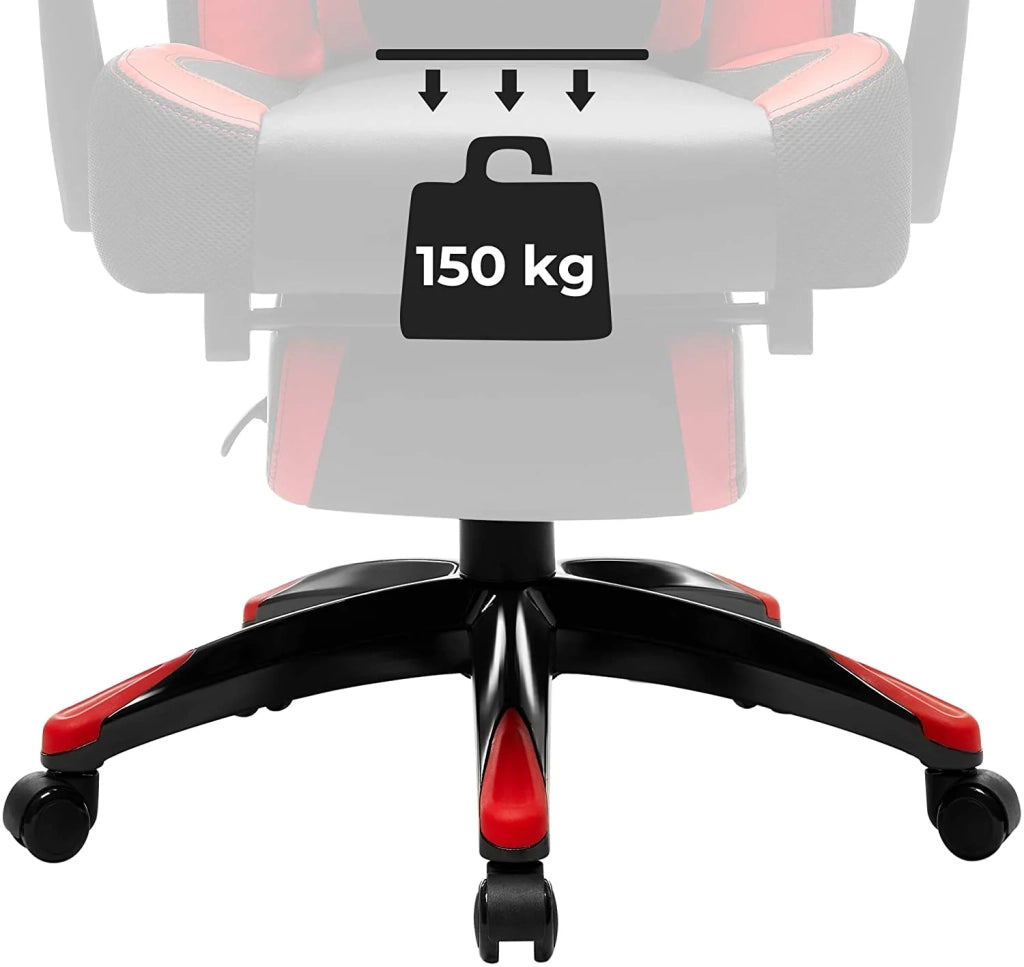 Sedia da gaming ergonomica sedia da ufficio con poggiapiedi telescopico poggiatesta regolabile supporto lombare capacità di carico 150 kg rosso e nero 12_0000602