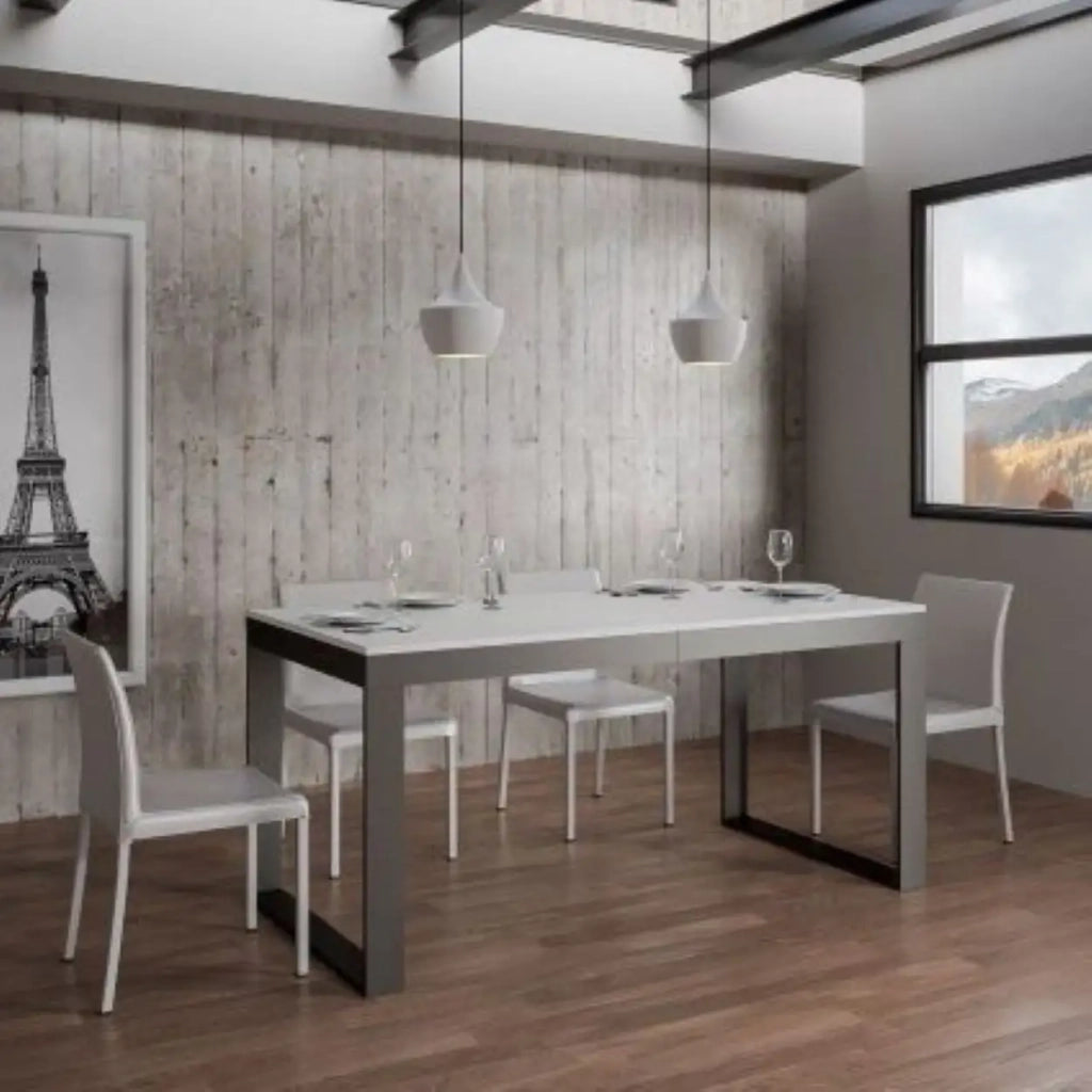 Tavolo allungabile 180/284x90 cm Tecno Evolution colore bianco frassino telaio e gambe antracite