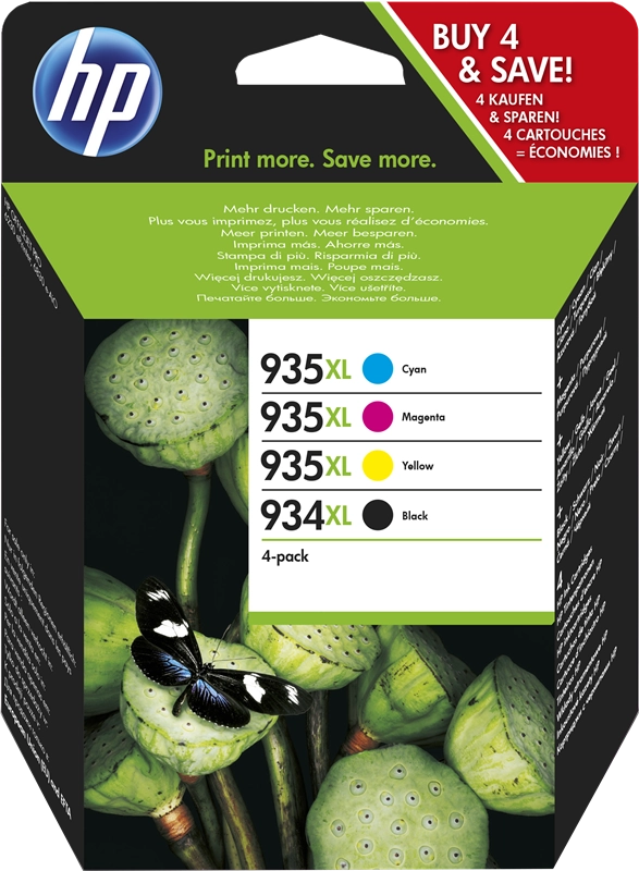 HP Confezione da 4 cartucce di inchiostro originale ad alta capacità 934XL nei colori nero/935XL ciano/magenta/giallo