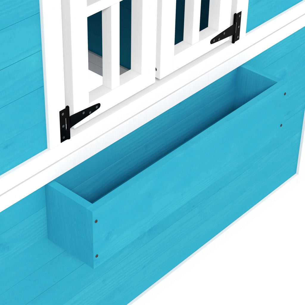 Casetta da gioco per bambini in legno ¨C zephmum ¨C blu con finestre e vasi