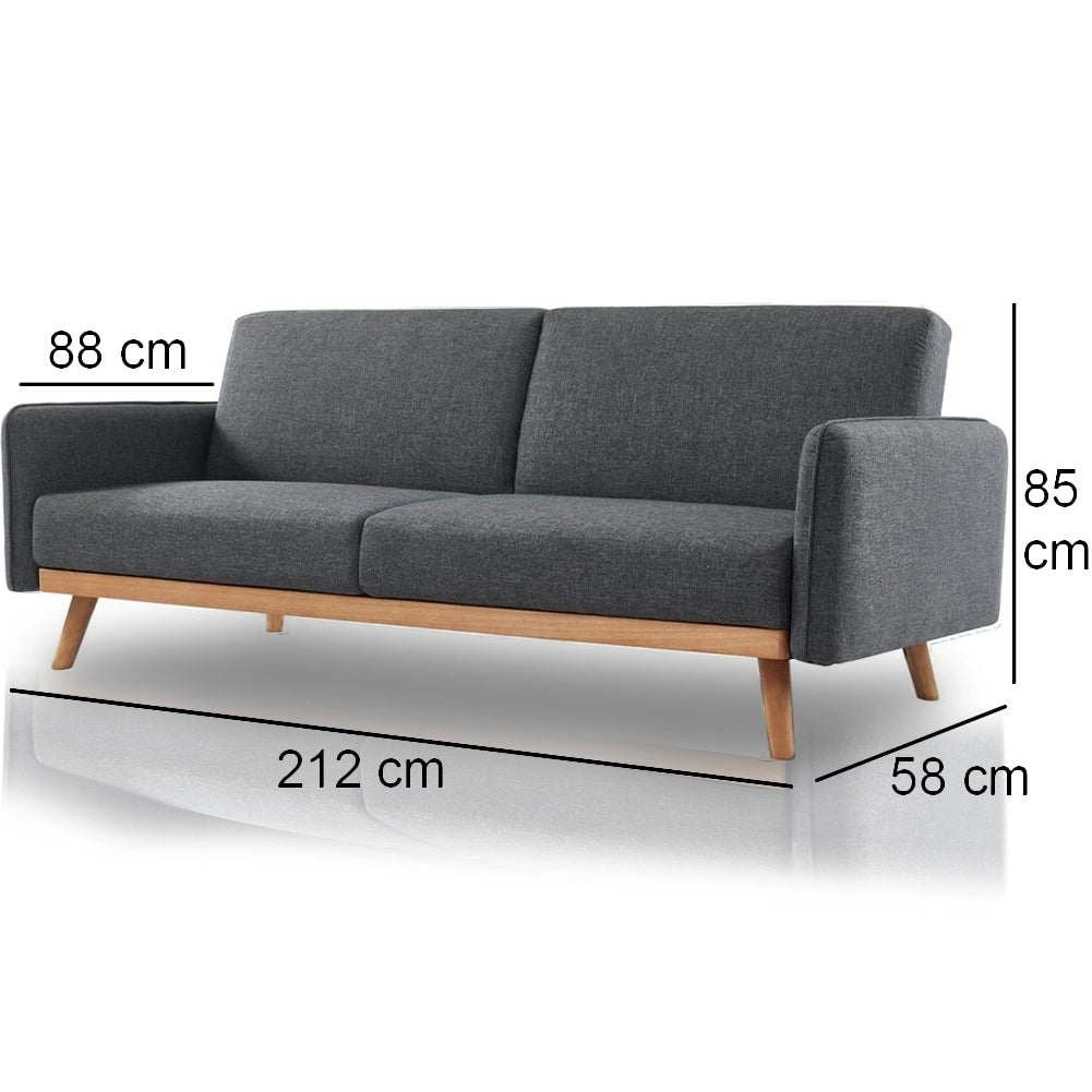Divano Letto 3 Posti Scandinavo Design Moderno Clik Clak Convertibile Grigio
