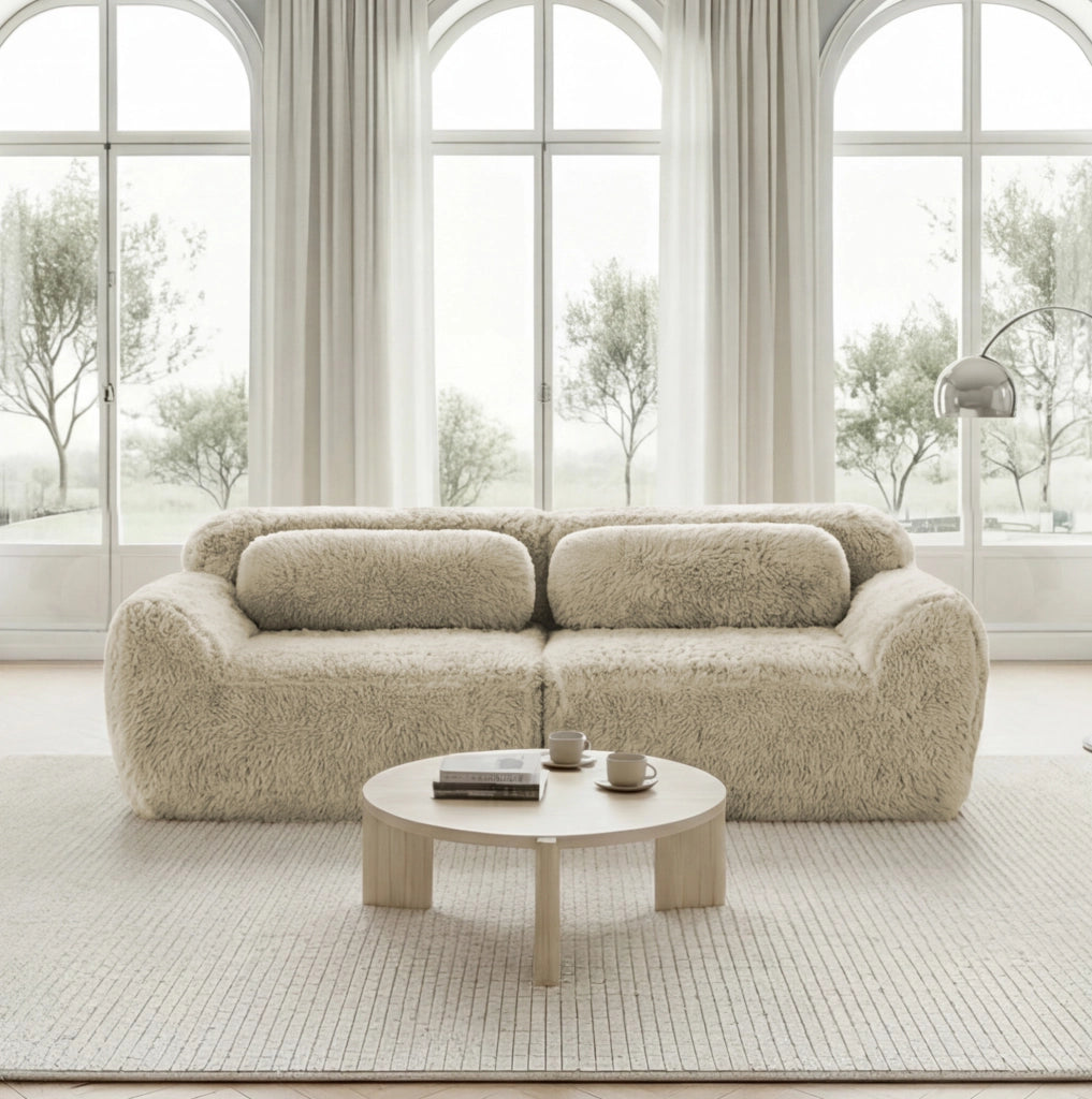 Divano modulare senza struttura 204x104x73 cm in tessuto plush; base antiscivolo; kaki chiaro