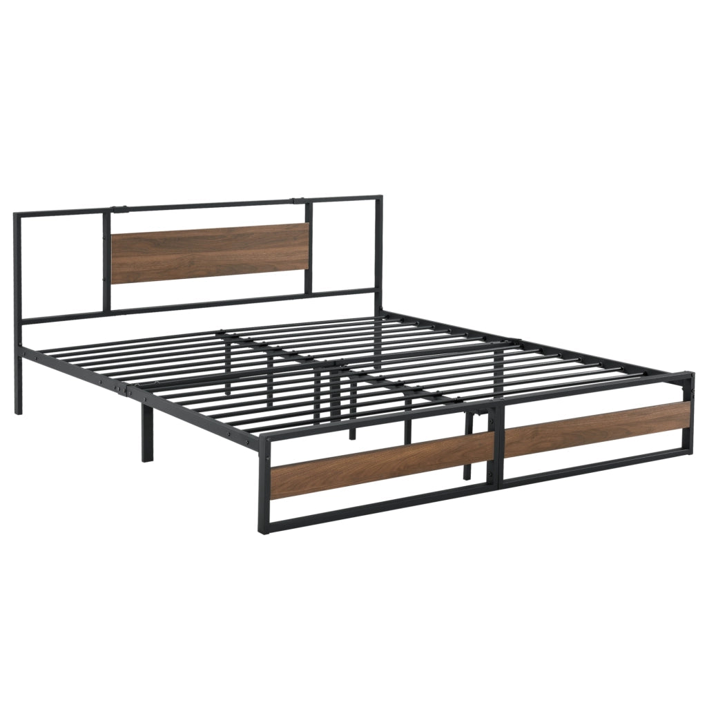 Struttura Letto Matrimoniale Villach King Size in Acciaio 180 x 200 cm - Nero/Effetto Noce [en.casa]