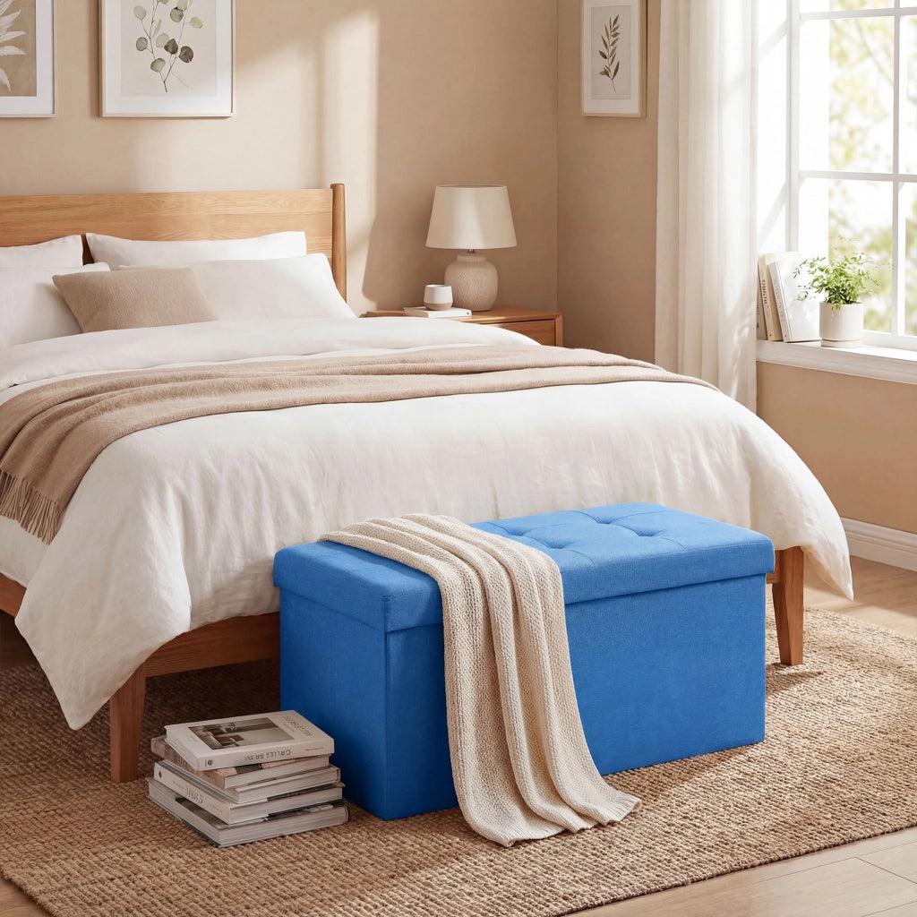 Pouf con contenitore ¨C zephmum ¨C blu, lino sintetico, 76x38x38 cm