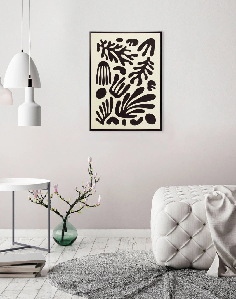 Quadro Hispanohogar in lino con stampa 3D astratto beige e nero 72x52x4