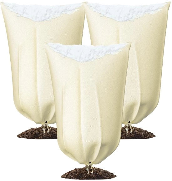 Set da protezione invernale per piante 3 pezzi, protezione invernale per piante, materiale respiroso 85 g/m² protezione invernale per piante in sacchetti con cerniera e cordino di trazione beige (60 * 80cm)