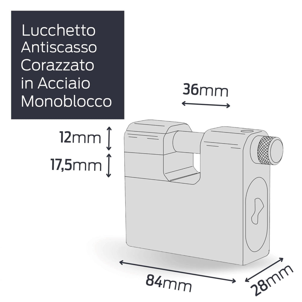 Lucchetto Rettangolare in Acciaio con Chiave Lim Cisa 84 mm