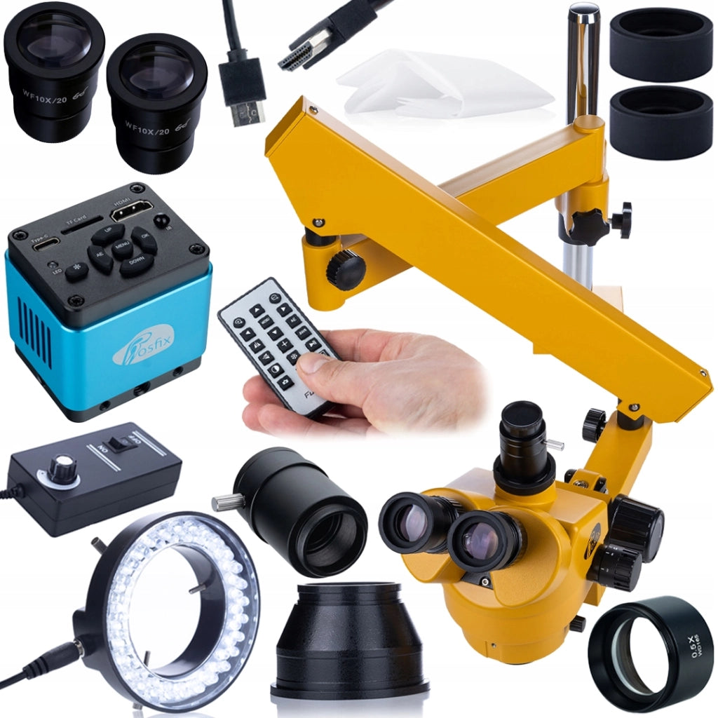 Mikroscopio Trinoculare Rosfix Neptune Pro – Zoom 7–45x con Fotocamera 4K e Illuminatore LED | Sistema Ottico Greenough