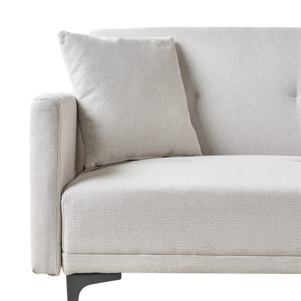 Divano letto moderno in tessuto beige chiaro a 3 posti con schienale con bottoni gambe nero design moderno scandinavo