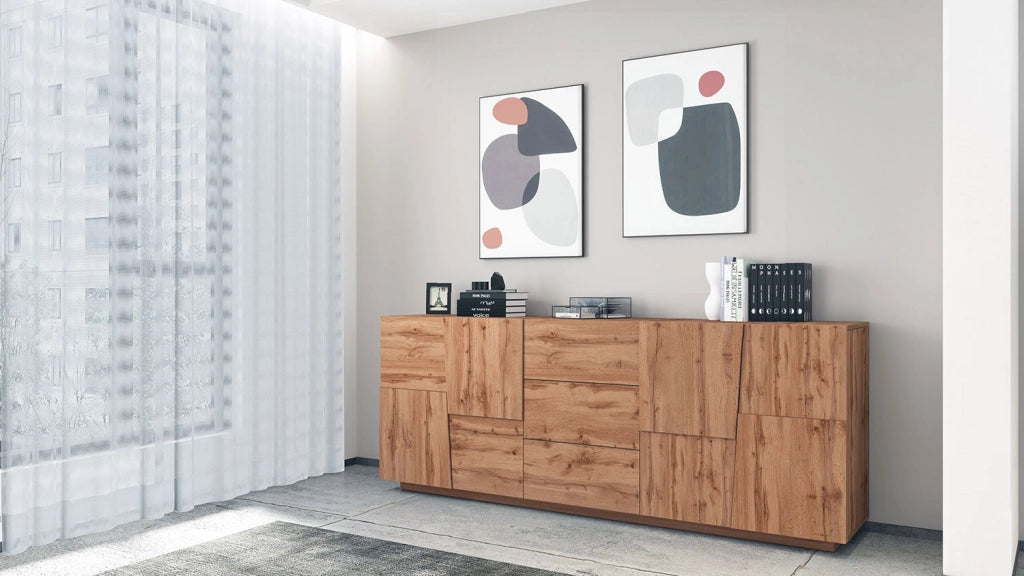 Credenza 4 Ante 3 Cassetti 220x44x86 cm Pongo 4A 3C Rovere Wotan