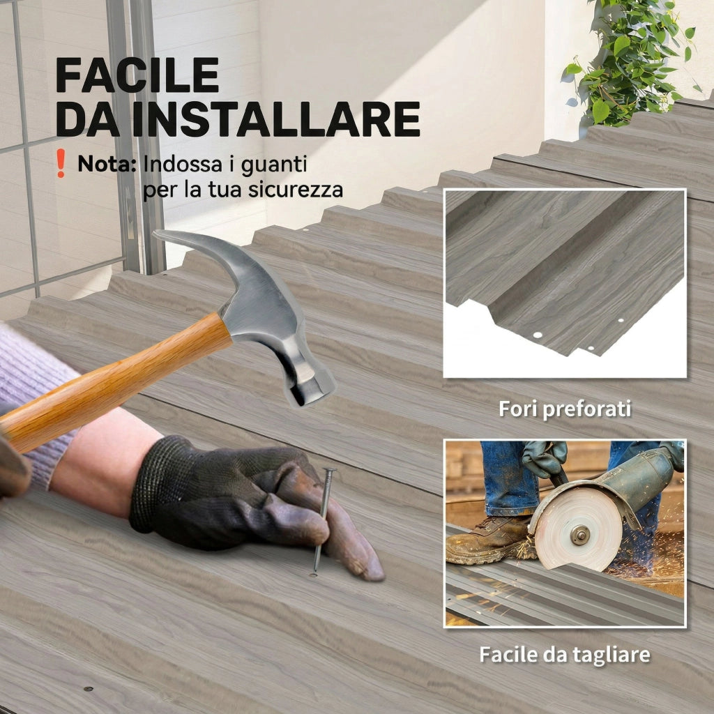Set 12 Pannelli di Ricambio 129x45 cm per Casette da Giardino in Acciaio Zincato Grigio