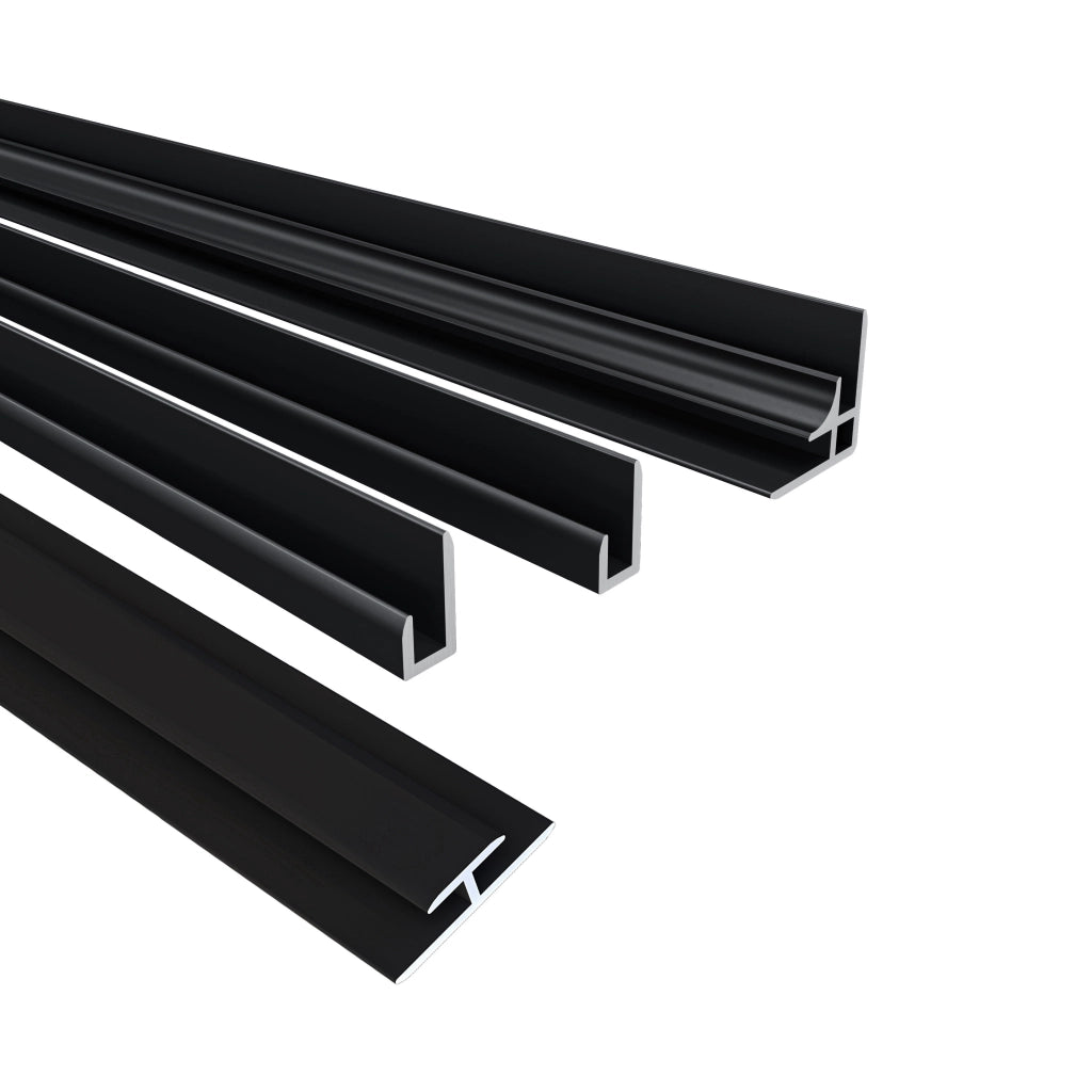 H.210 cm Pannello Doccia ad Angolo 80x90x90 cm Realizzato in Alluminio da 3 mm con Profili Finitura Nero Opaco per Rivestimento Parete Bagno