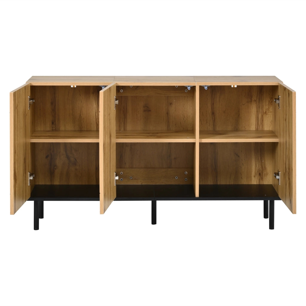 Credenza con 3 ante e vani; per soggiorno; in truciolare e metallo; 120x35x70 cm naturale