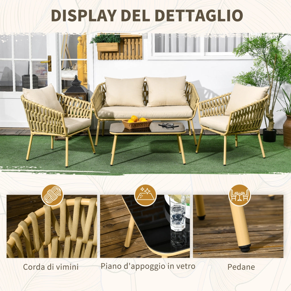 Divano 2 Posti con 2 Poltrone e Tavolino ¨C zephmum ¨C Grigio Tessuto
