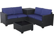 Set di mobili da giardino in resina intrecciata "Riley" con contenitore - 4 posti - Blu scuro