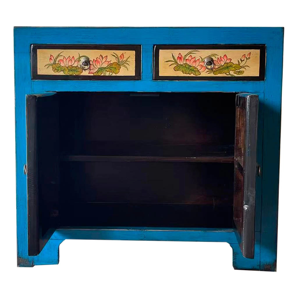 Credenza in legno dipinta a mano blu fatta a mano 90x40x87h cm