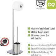 WC Garnituur Indipendente con Spazzola in Silicone e Supporto per Carta igienica - Acciaio Inossidabile Tessile