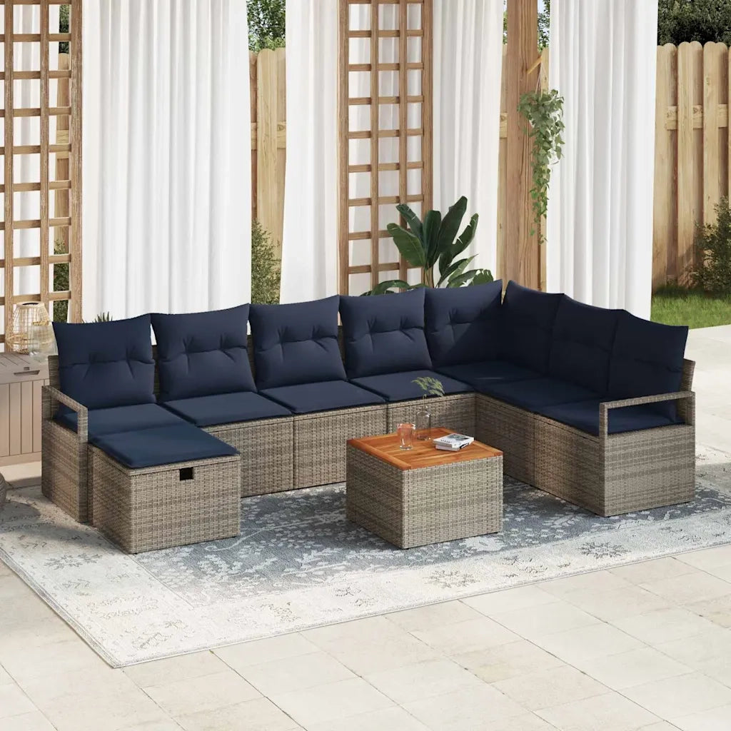 Set Divano da Giardino con cuscino 9 pcs Grigio polyrattan